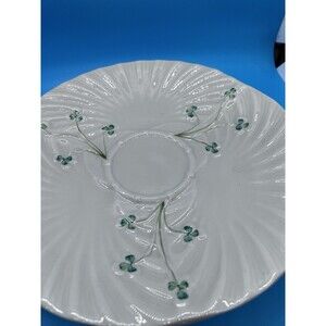 3 Vintage Belleek Shamrock Harp Serving Plate 9 1/2" diameter ireland irish